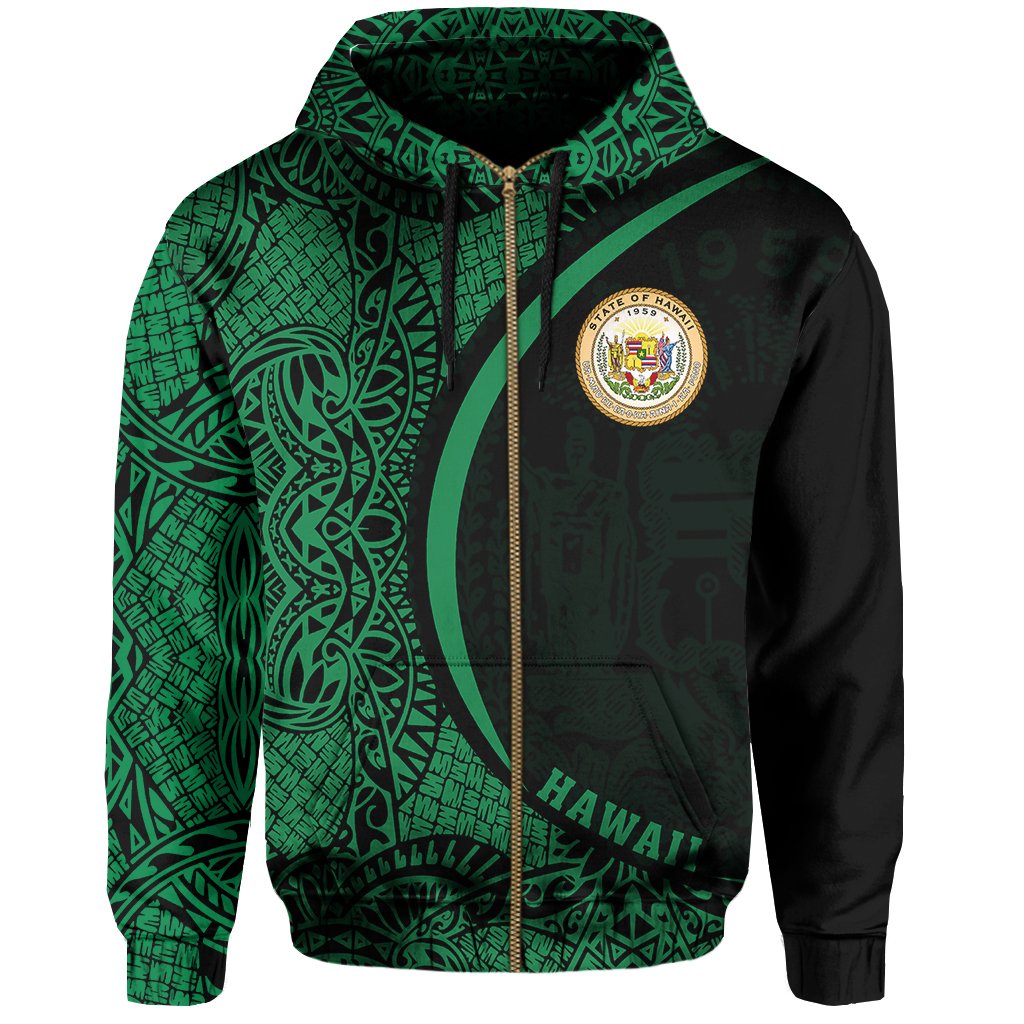 Hawaii Polynesian Zipper Hoodie Green Round Style - Polynesian Pride