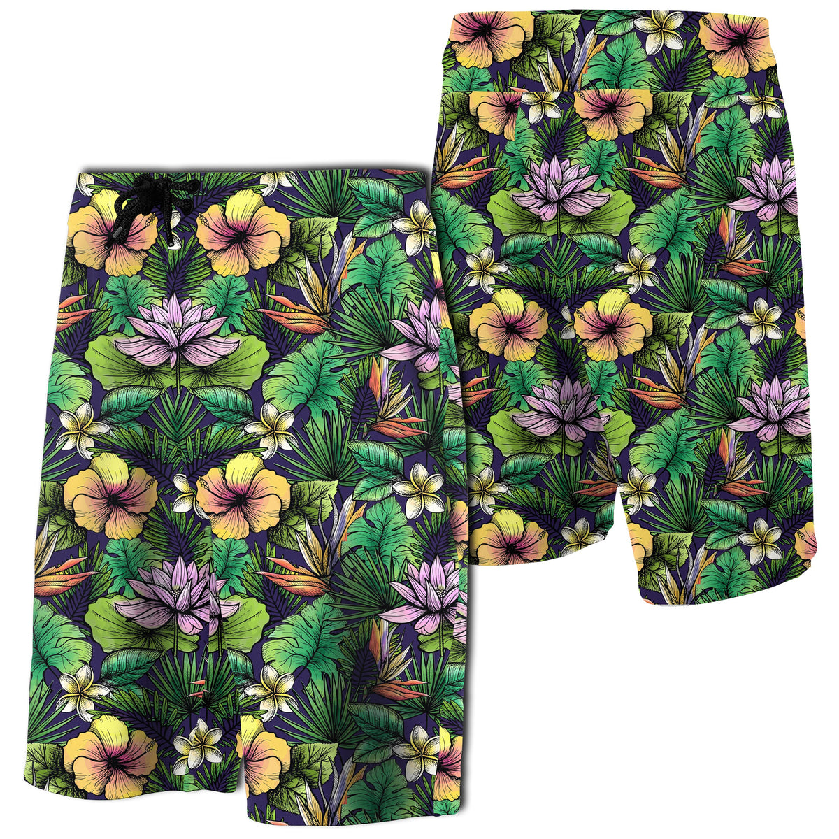 Hawaii Hibiscus And Plumeria Green Board Shorts Men Green - Polynesian Pride