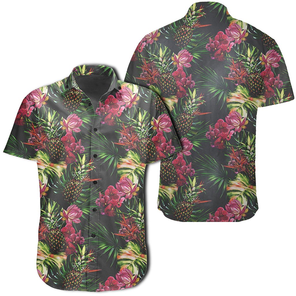 Hawaiian Shirt - Palm Leaves Pineapples Jungle Leaf Shirt Unisex Black - Polynesian Pride