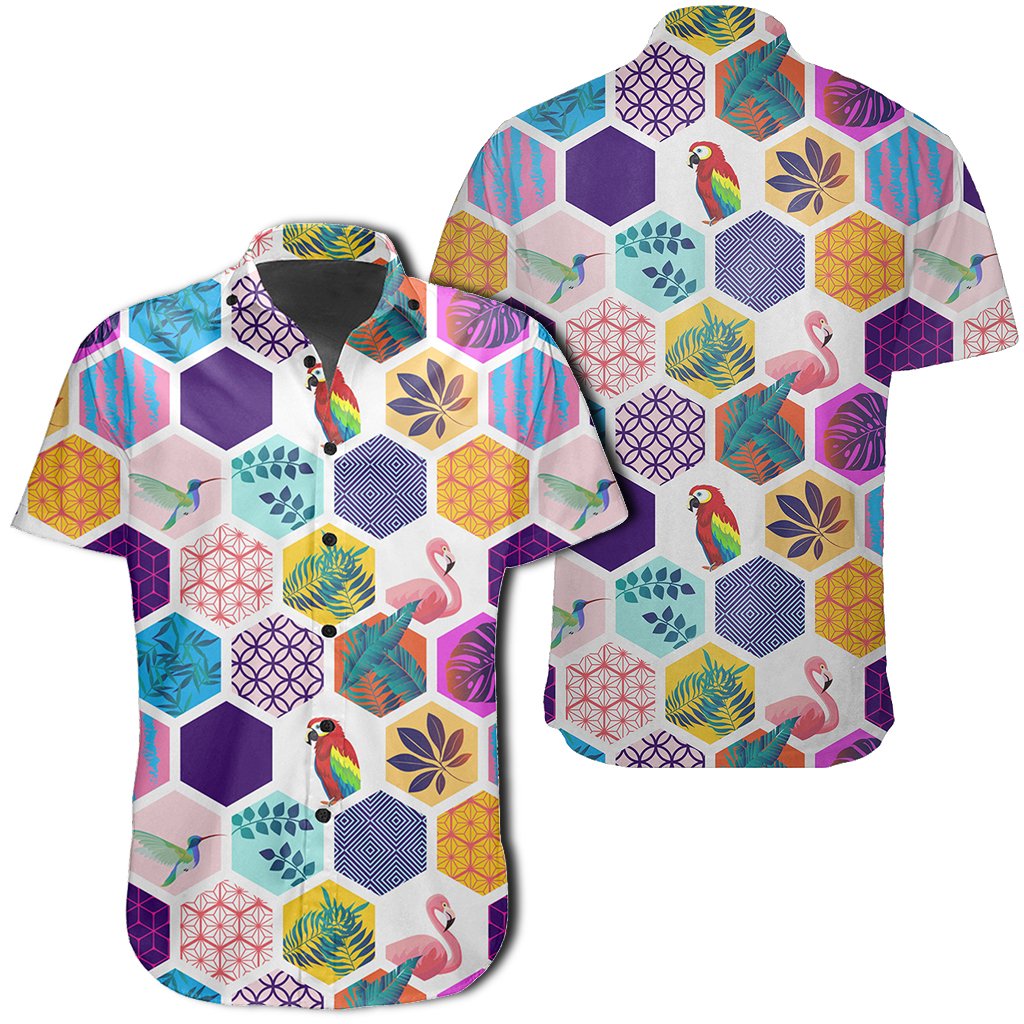 Hawaiian Shirt - Parrot Toucans Hummingbird Flamingo tropical Leaves Shirt Unisex Black - Polynesian Pride