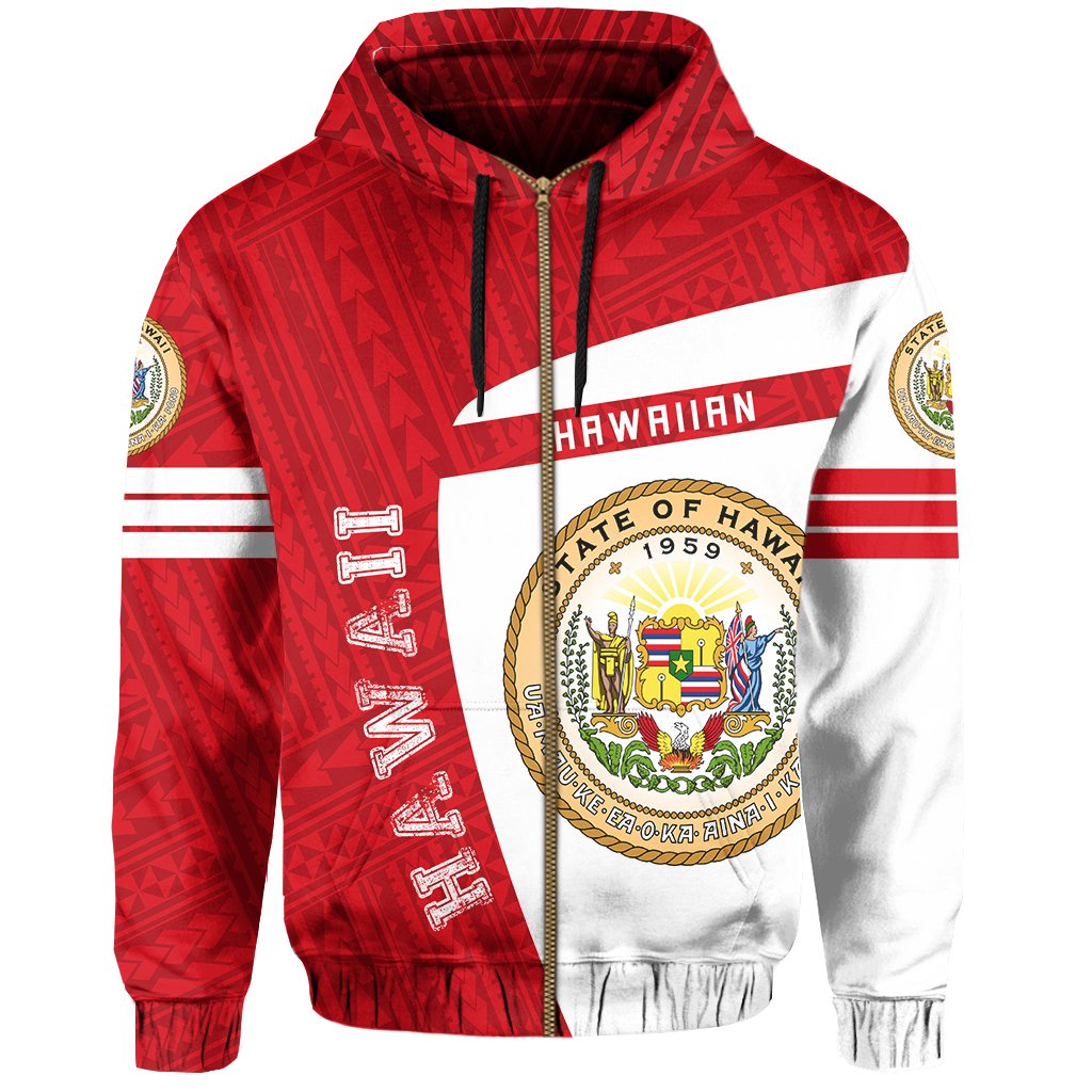 Hawaii Polynesian Sport Zipper Hoodie Red Premium Style - Polynesian Pride