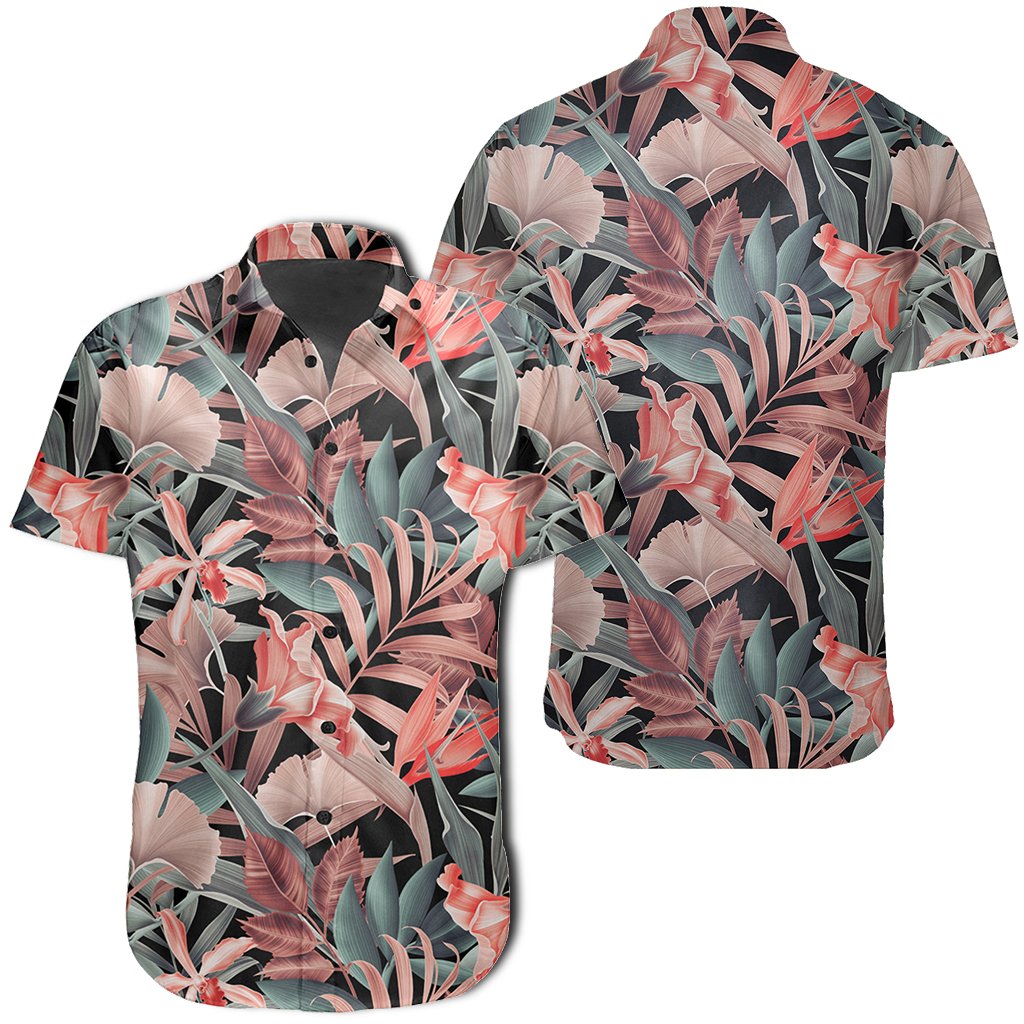 Hawaiian Shirt - Seamless Tropical Flower Plant Leaf Pattern Background Retro Botanical Style Shirt Unisex Black - Polynesian Pride