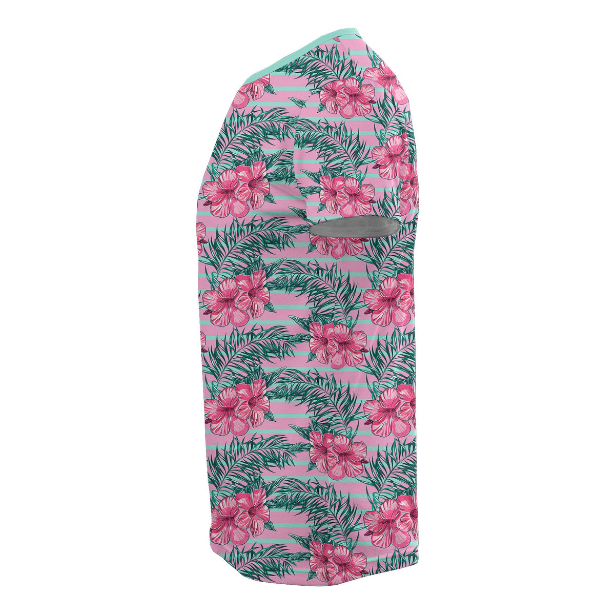 Hawaii Tropical Flowers Palm Leaves Hibiscus Strips T Shirt - Polynesian Pride