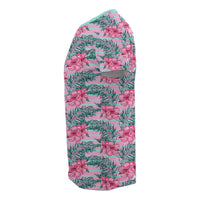 Hawaii Tropical Flowers Palm Leaves Hibiscus Strips T Shirt - Polynesian Pride