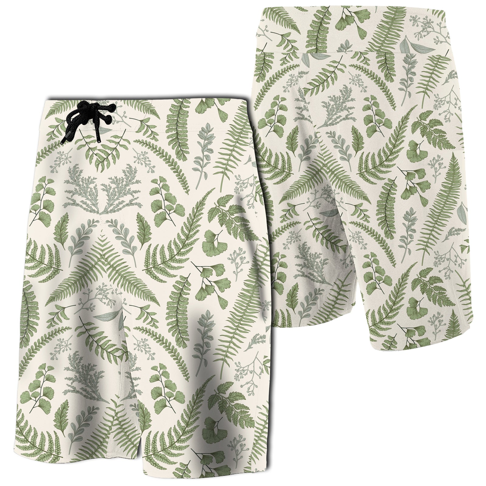 Hawaii Tropical Green Pattern Board Shorts Men White - Polynesian Pride