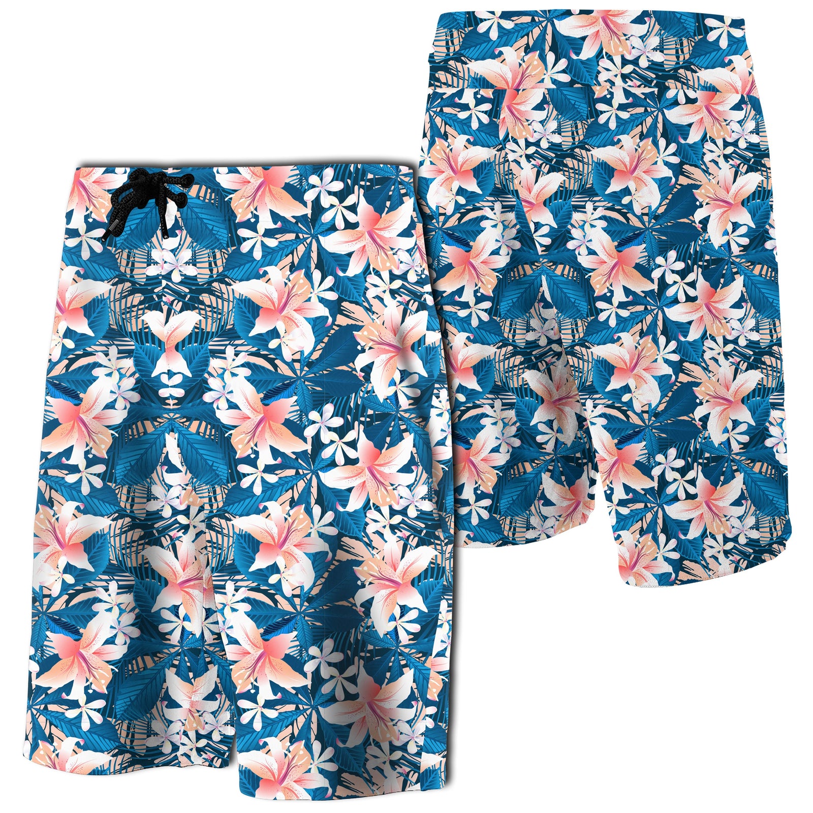 Hawaii Tropical Hibiscus Blue Board Shorts Men Blue - Polynesian Pride