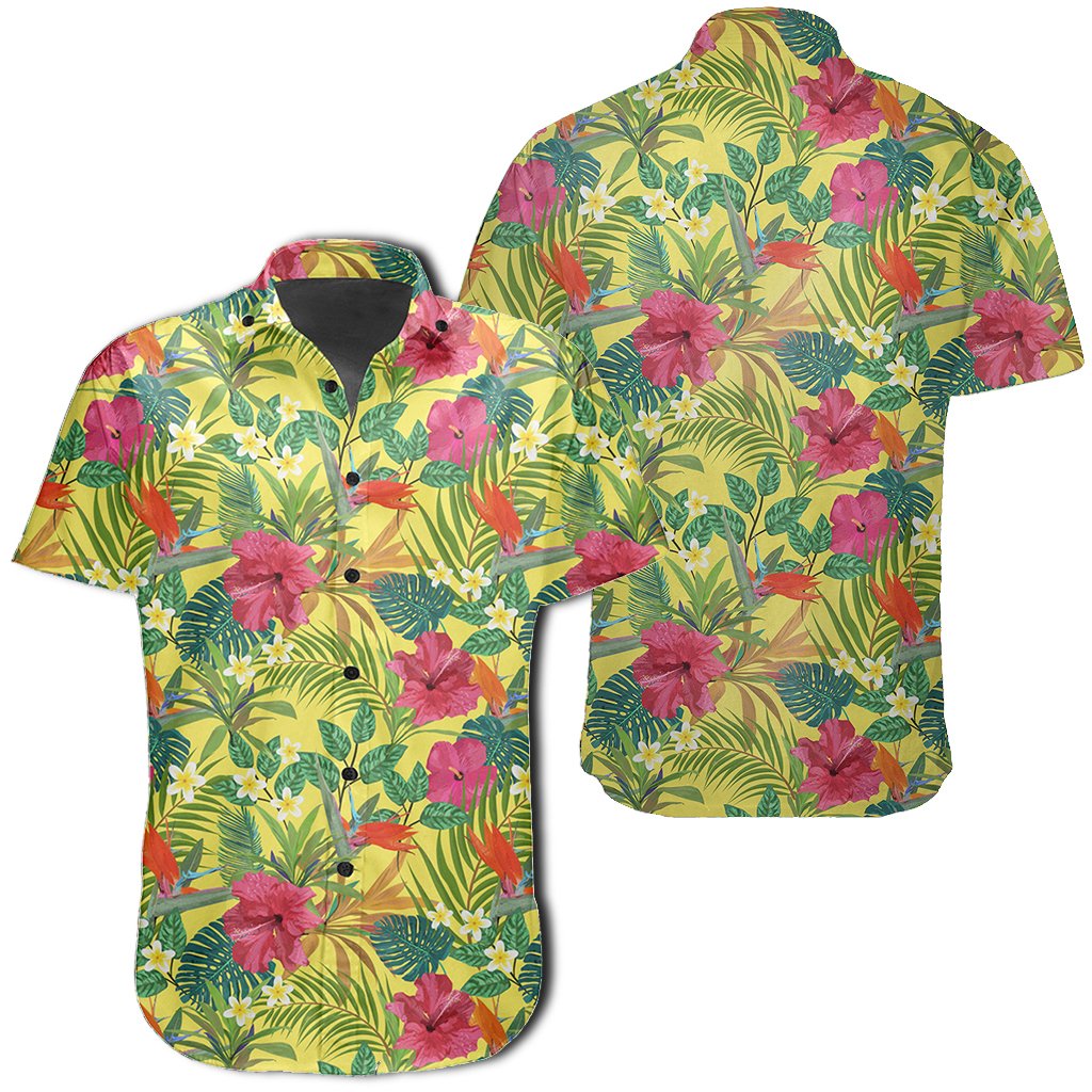 Hawaiian Shirt - Tropical Leaves And Flowers Shirt Unisex Black - Polynesian Pride