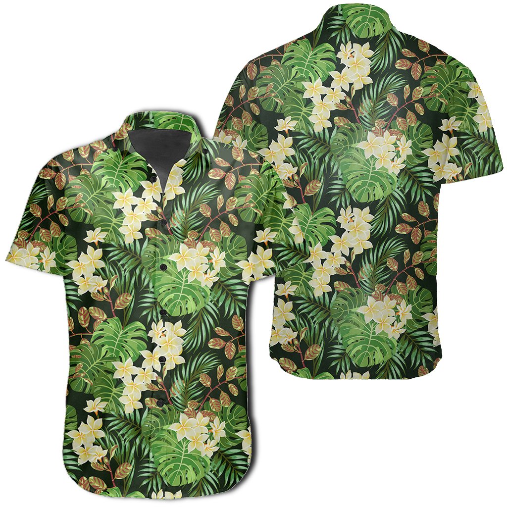 Hawaiian Shirt - Tropical Leaves And Plumeria Shirt Unisex Black - Polynesian Pride