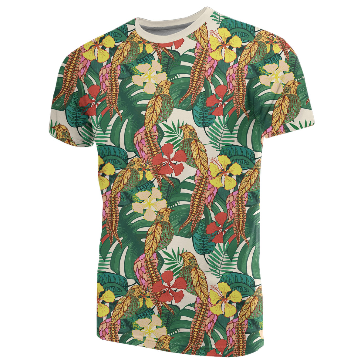 Hawaii Tropical Leaves Flowers and Birds Floral Jungle T Shirt - Polynesian Pride