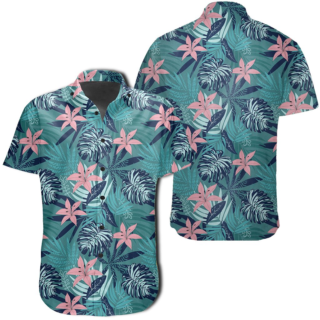 Hawaiian Shirt - Tropical Monstera Leaf Blue Shirt Unisex Black - Polynesian Pride