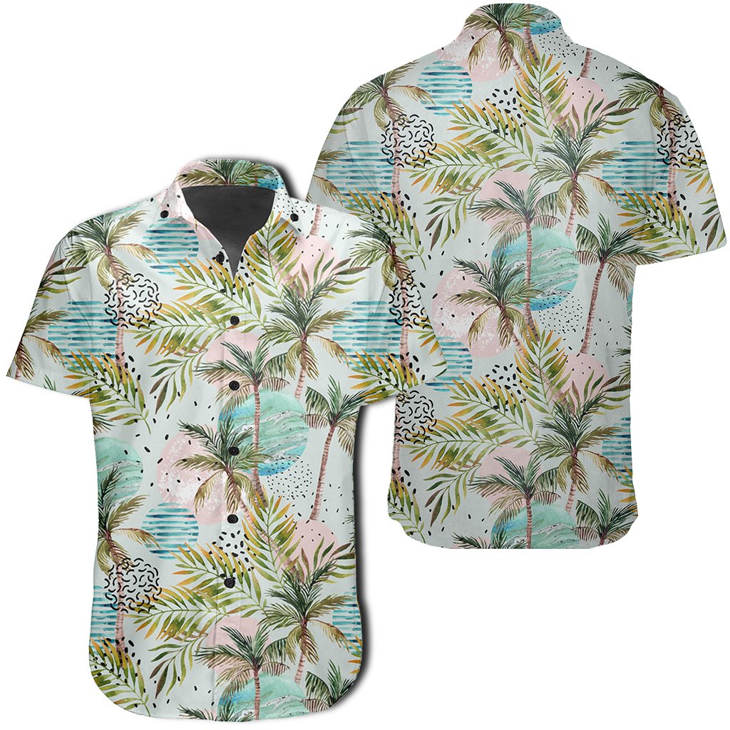 Hawaiian Shirt - Tropical Watercolor Palm Tree Leaf Shirt Unisex Black - Polynesian Pride