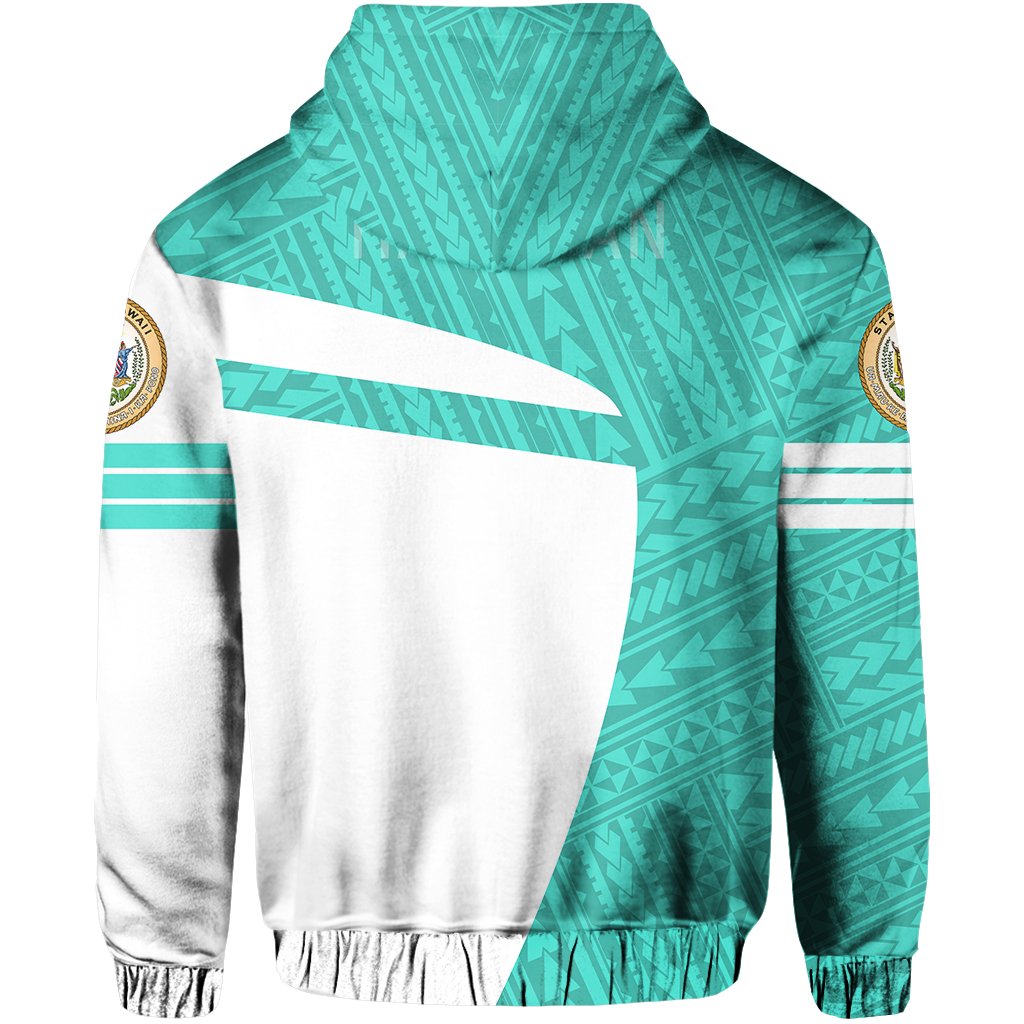 Hawaii Polynesian Sport Zipper Hoodie Turquoise Premium Style - Polynesian Pride