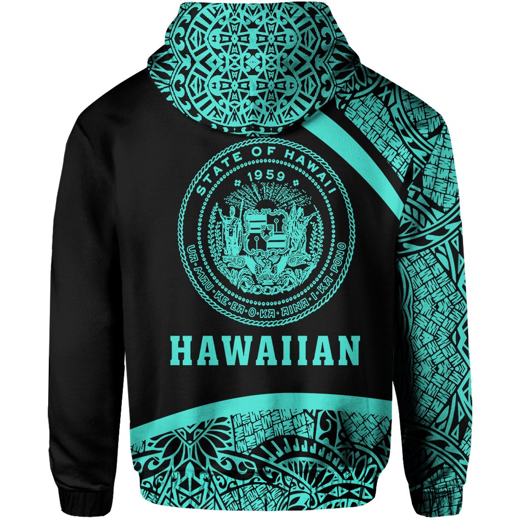 Hawaii Polynesian Zipper Hoodie Turquoise Round Style - Polynesian Pride
