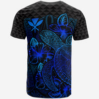 Hawaii Polynesian T Shirt Kanaka Maoli Turtle Hibiscus Blue - Polynesian Pride