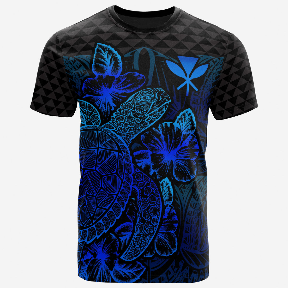 Hawaii Polynesian T Shirt Kanaka Maoli Turtle Hibiscus Blue Unisex Blue - Polynesian Pride