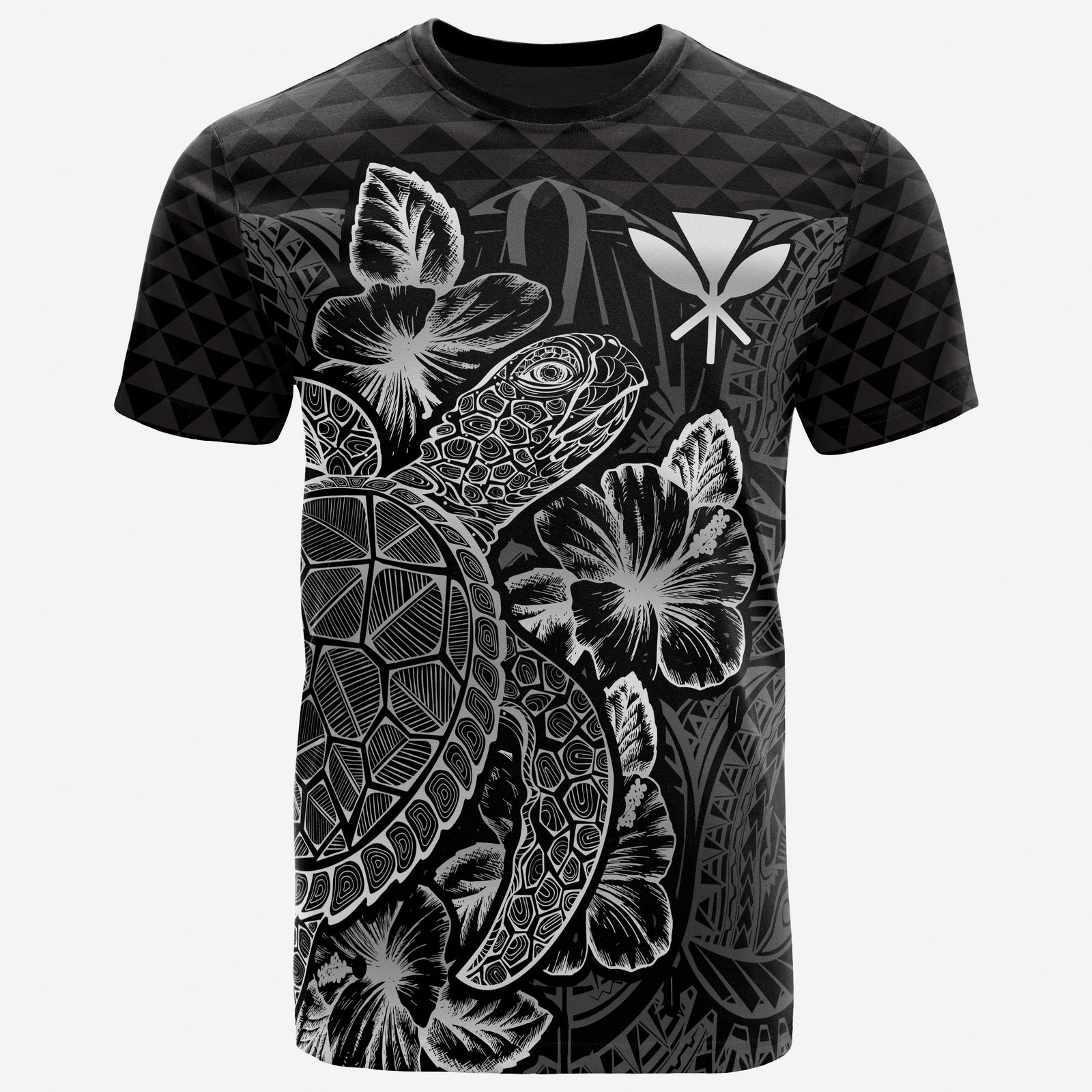 Hawaii Polynesian T Shirt Kanaka Maoli Turtle Hibiscus Black Unisex Black - Polynesian Pride