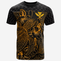 Hawaii Polynesian T Shirt Kanaka Maoli Turtle Hibiscus Gold Unisex Gold - Polynesian Pride