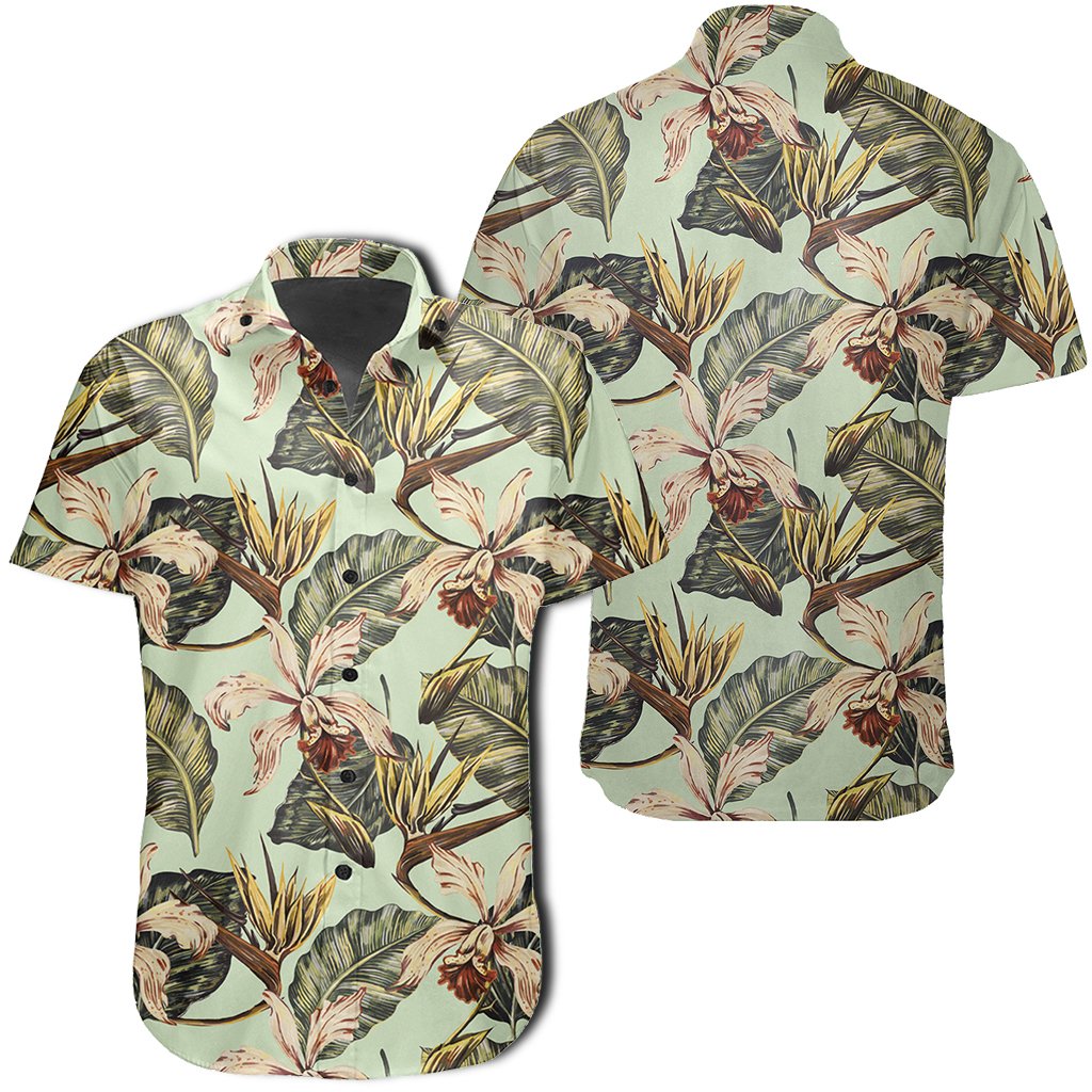 Hawaiian Shirt - Vintage Tropical Jungle Leaves Orchid Bird Shirt Unisex Black - Polynesian Pride