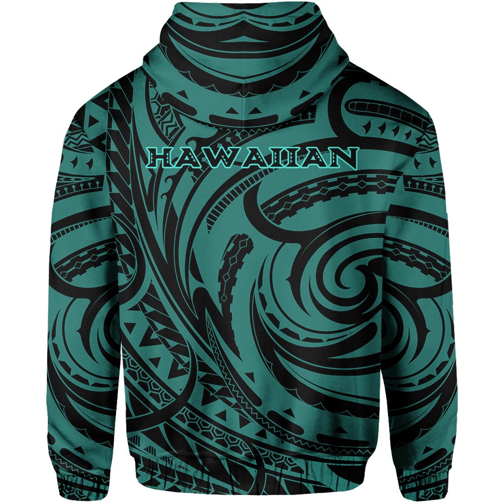 Kakau Turquoise Hawaii Warrior Football Hoodie - Polynesian Pride