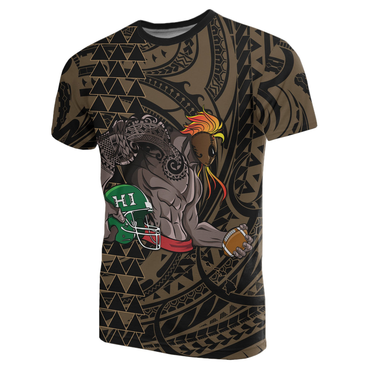 Polynesian Kakau Gold Hawaii Warrior Football T Shirt - Polynesian Pride
