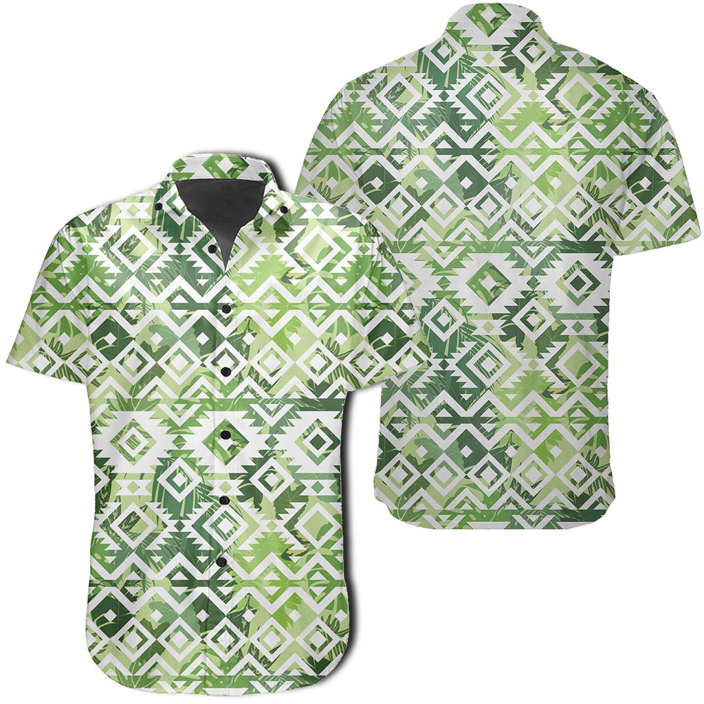 Hawaiian Shirt - White Seamless Ethnic Pattern Monstera Leaf Shirt Unisex Black - Polynesian Pride