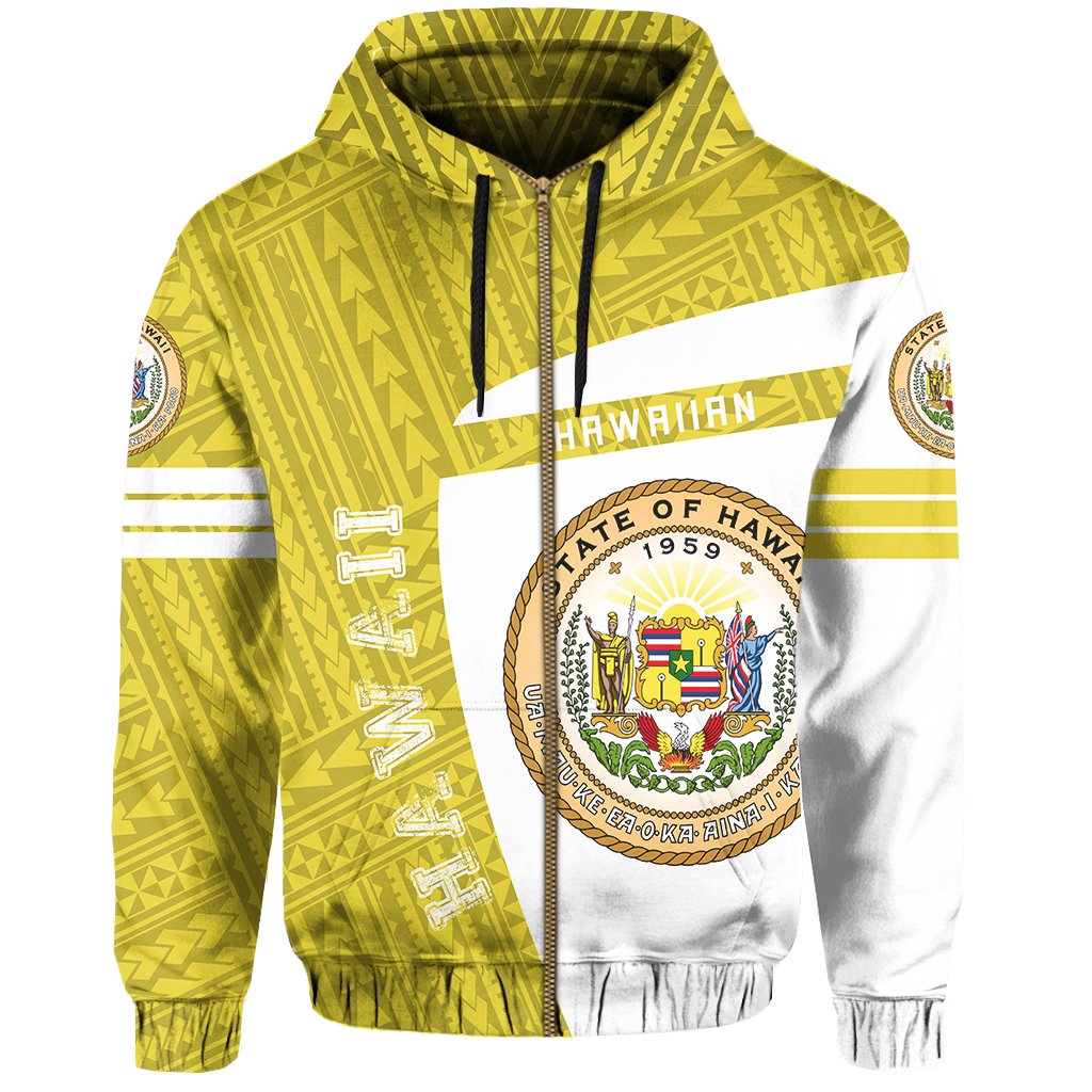 Hawaii Polynesian Sport Zipper Hoodie Yellow Premium Style - Polynesian Pride