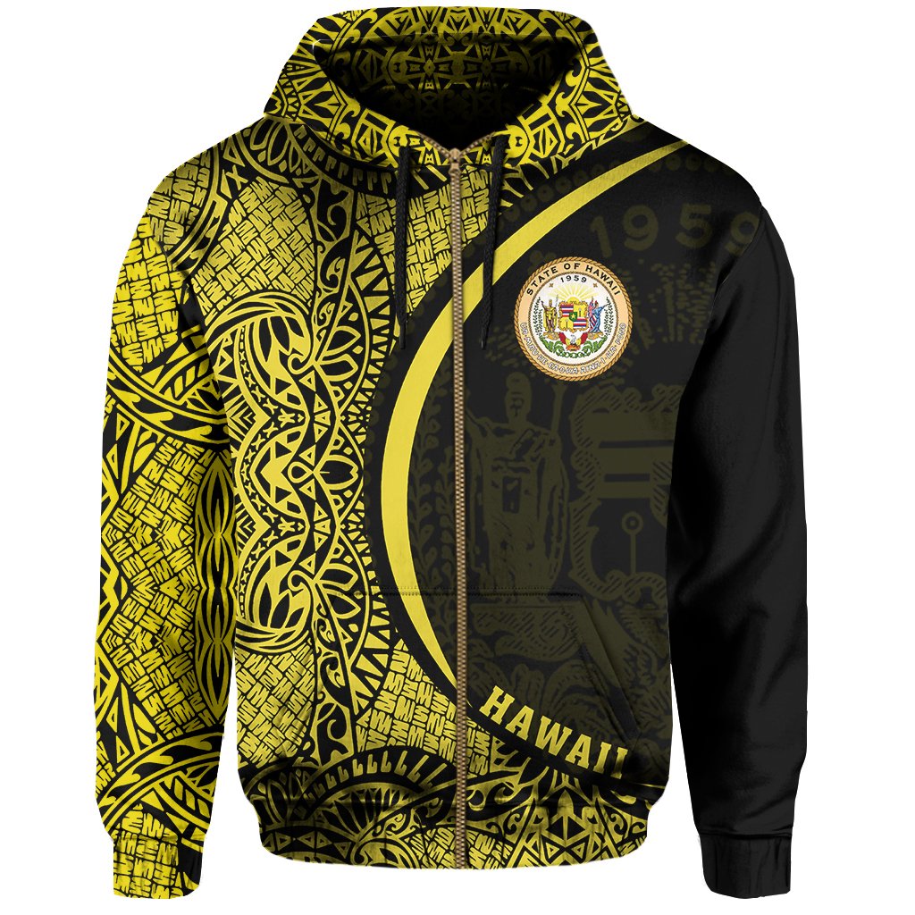 Hawaii Polynesian Zipper Hoodie Yellow Round Style - Polynesian Pride