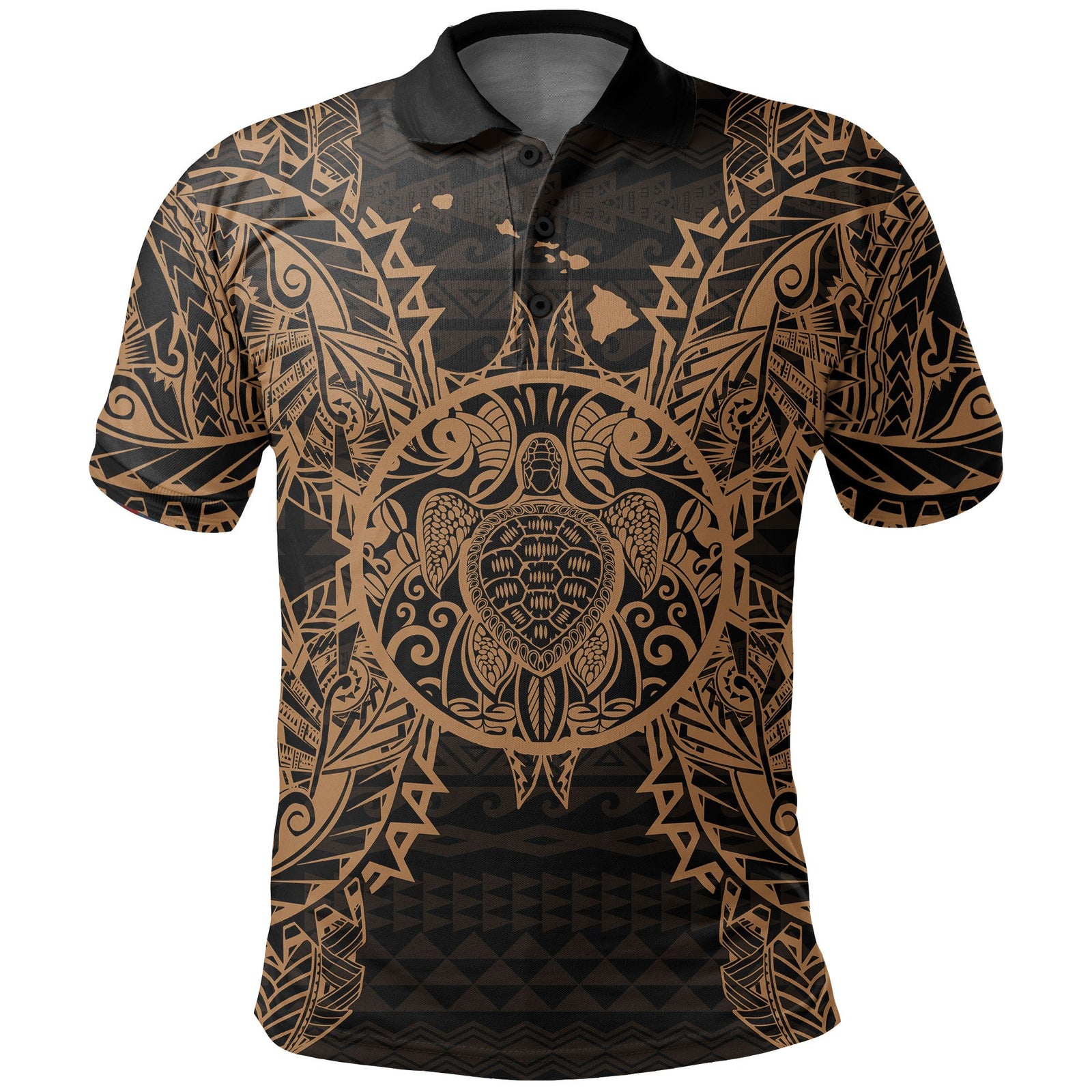Hawaii Polo Shirt Hawaii Map Polynesian Turtle Gold Unisex Gold - Polynesian Pride