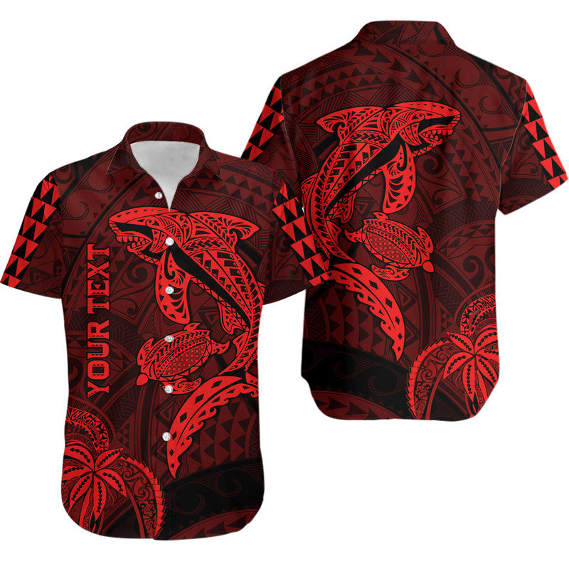 (Custom Personalised) Hawaii Hawaiian Shirt Shark and Turtle Mix Kakau Red LT9 Red - Polynesian Pride