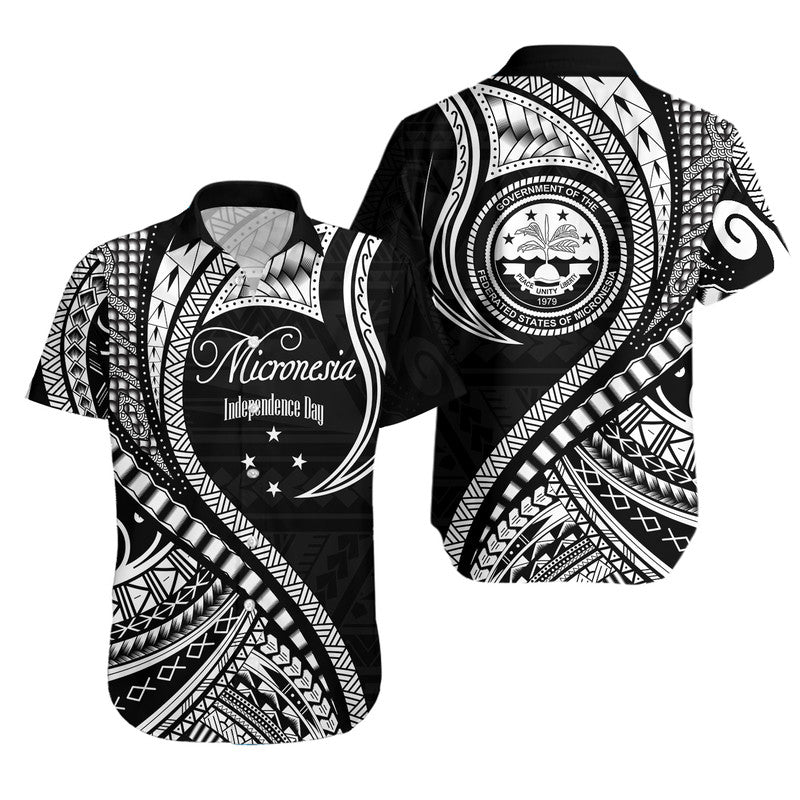 Federated States of Micronesia Independence Day Hawaiian Shirt Black Polynesian Wave Style LT9 Unisex Black - Polynesian Pride