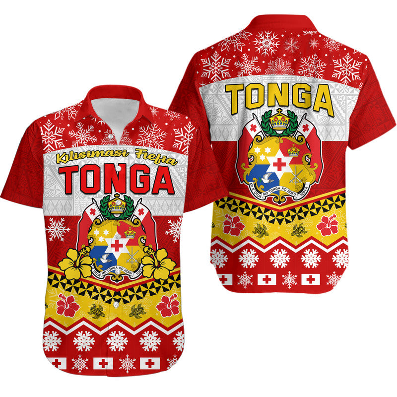 Tonga Christmas Kilisimasi Fiefia Coat Of Arms Hawaiian Shirt LT9 Red - Polynesian Pride
