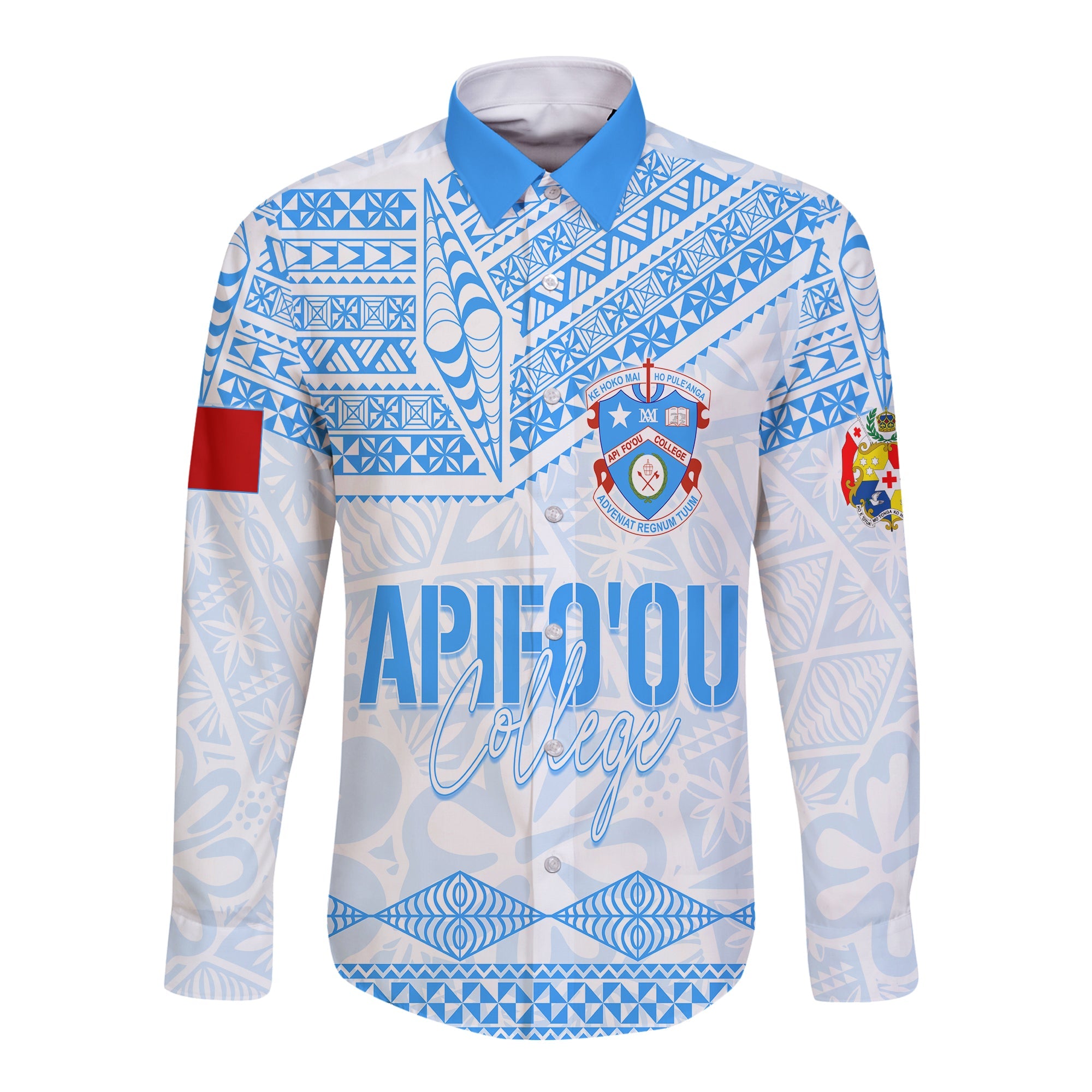 Personalised Tonga Apifo'ou College Long Sleeves Button Shirt Viva AFC - White LT7 Unisex White - Polynesian Pride