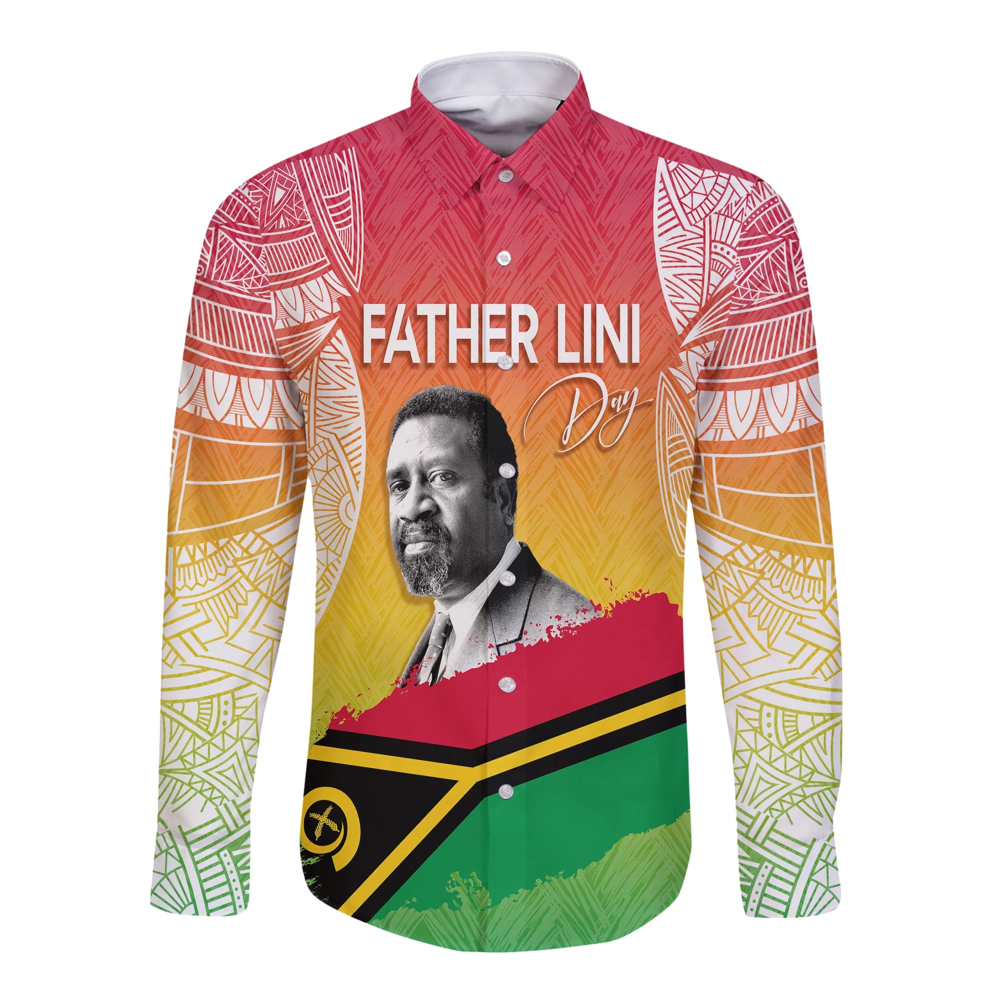 Vanuatu Father Lini Quote Long Sleeves Button Shirt Flag Style - White LT7 Unisex Art - Polynesian Pride