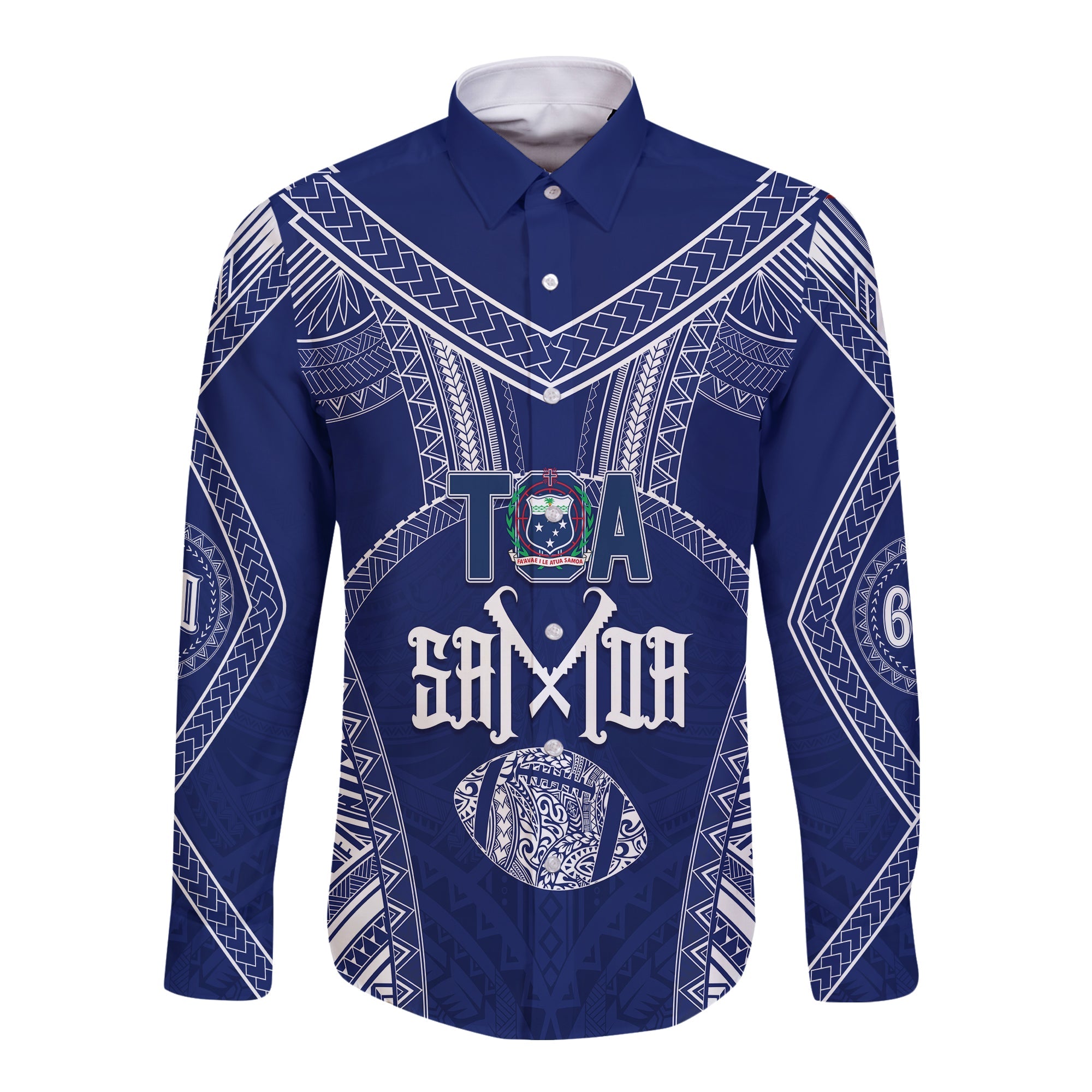 Personalised Toa Samoa Long Sleeves Button Shirt 685 USO Forever LT7 Unisex Blue - Polynesian Pride