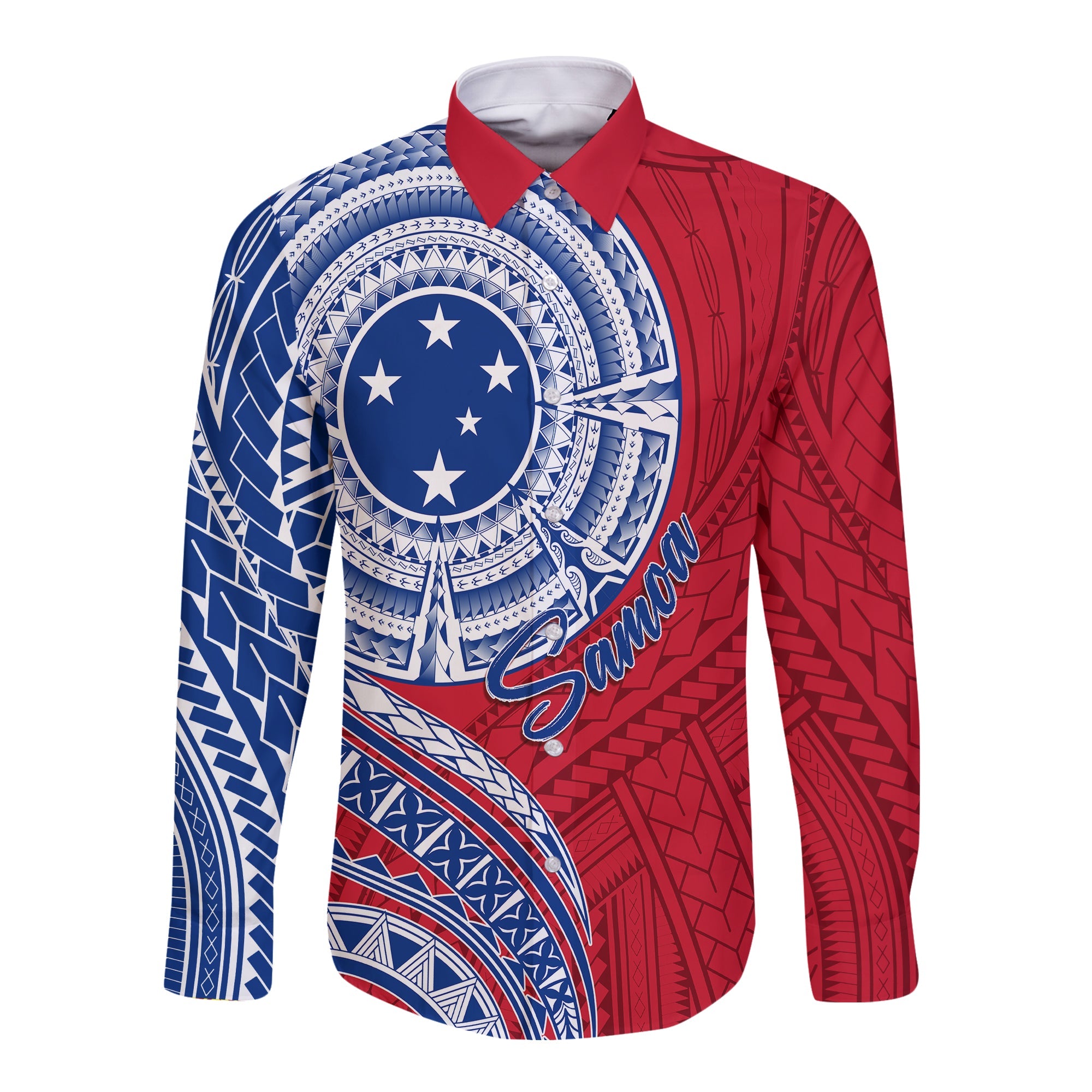 Samoa Personalised Long Sleeves Button Shirt Independence Day Flag Style LT7 Unisex Red - Polynesian Pride