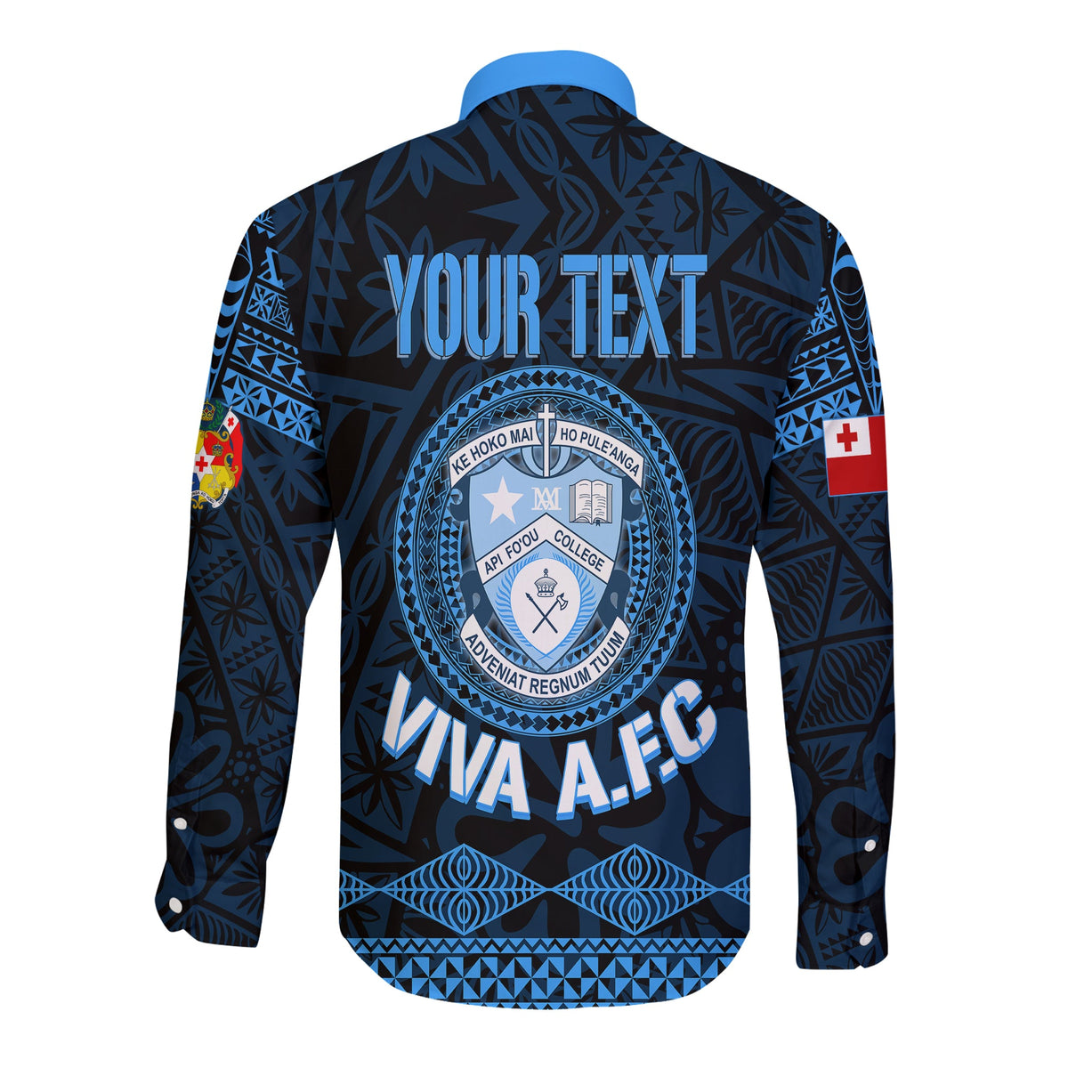 Personalised Tonga Apifo'ou College Long Sleeves Button Shirt Viva AFC - Black LT7 - Polynesian Pride