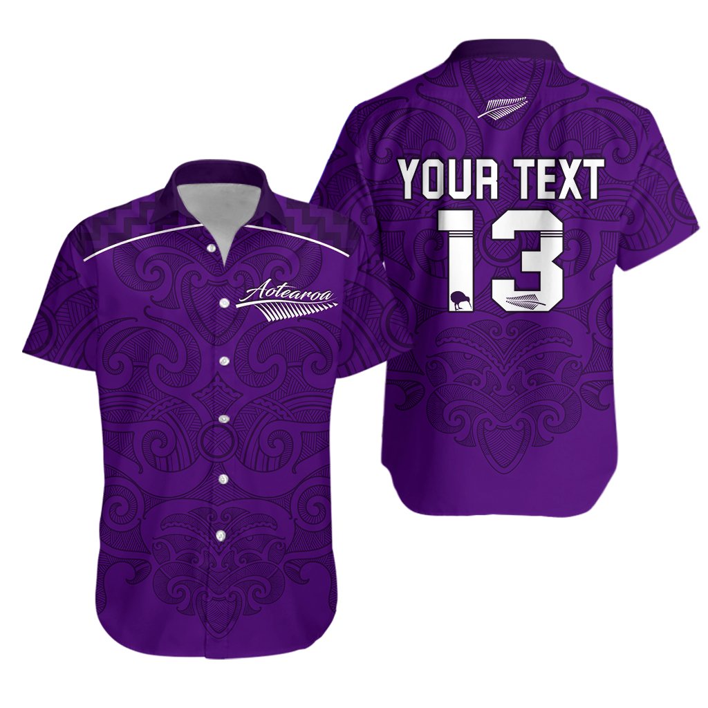 (Custom Personalised) Maori 2021 Hawaiian Shirt - Purple Aotearoa Tattoo - Custom Text and Number LT13 Unisex Purple - Polynesian Pride