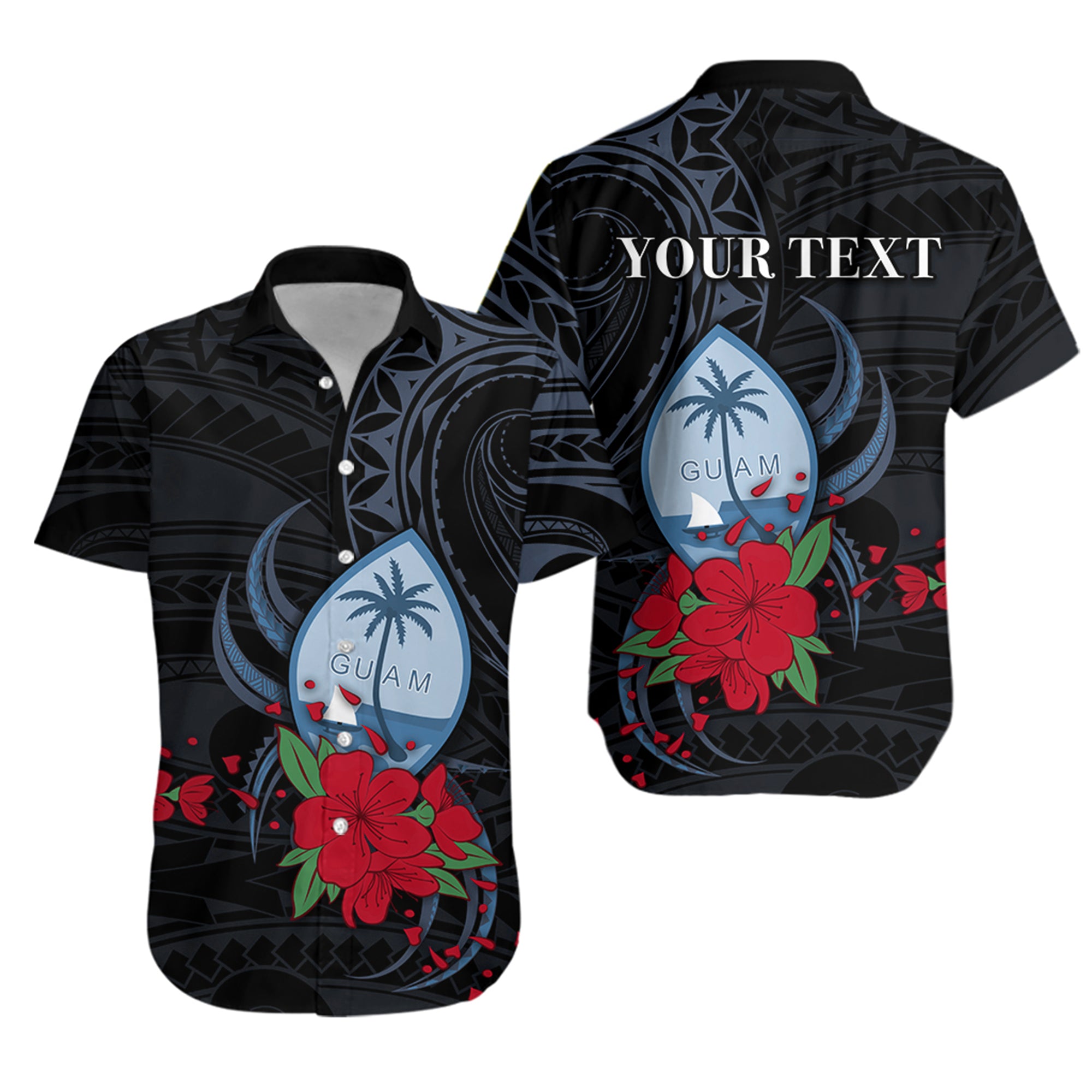 (Custom Personalised) Guam Hawaiian Shirt Polynesian Flowers Version Black LT13 Unisex Black - Polynesian Pride