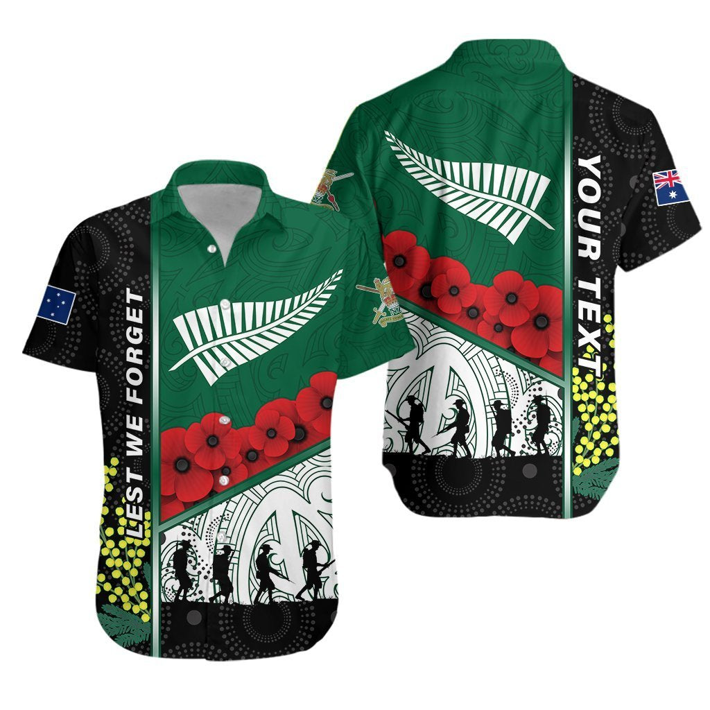 (Custom Personalised) Anzac Day - Lest We Forget Hawaiian Shirt Australia Indigenous and New Zealand Maori Unisex Green - Polynesian Pride