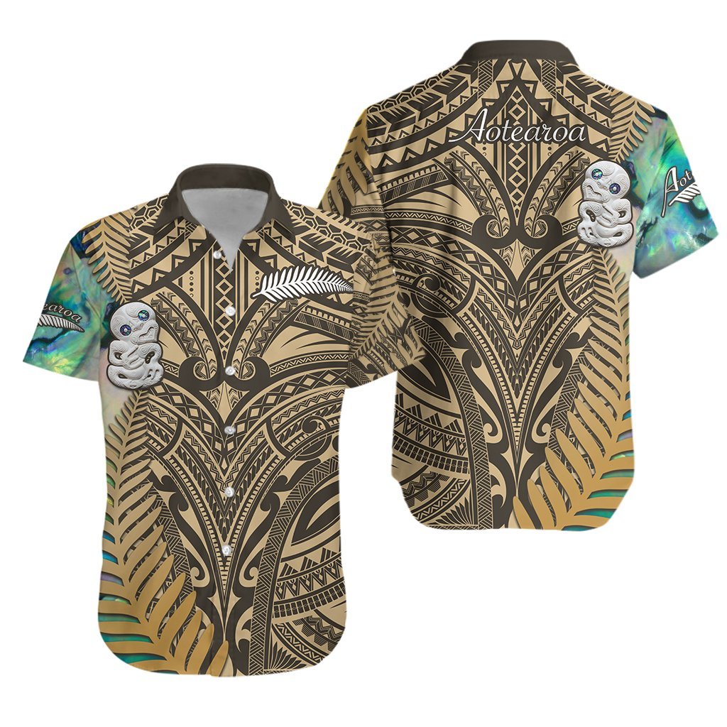 (NOTEXT) Simple Hawaiian Shirt Maori Hei Tiki and Paua Golden Unisex Golden - Polynesian Pride