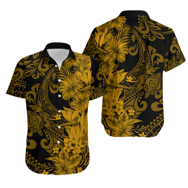 Hawaii Flowers Mix Tribal Pattern Matching Dress and Hawaiian Shirt Gold LT6 - Polynesian Pride
