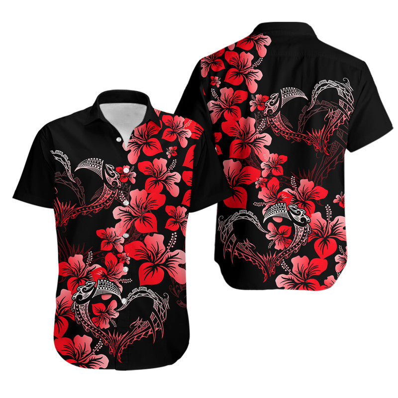 Polynesian Valentine Matching Dress and Hawaiian Shirt Hibiscus Flowers Red Style LT6 - Polynesian Pride