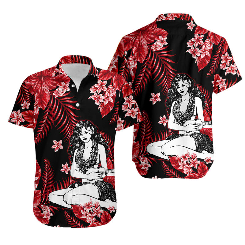 Hawaii Summer Colorful Hula Girl Matching Dress and Hawaiian Shirt Red LT6 - Polynesian Pride
