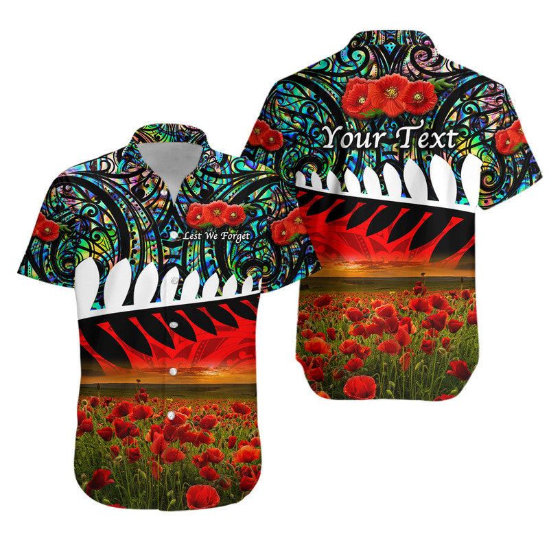 (Custom Personalised) New Zealand Maori ANZAC Hawaiian Shirt Poppy Vibes - Paua Shell LT8 Unisex Green - Polynesian Pride