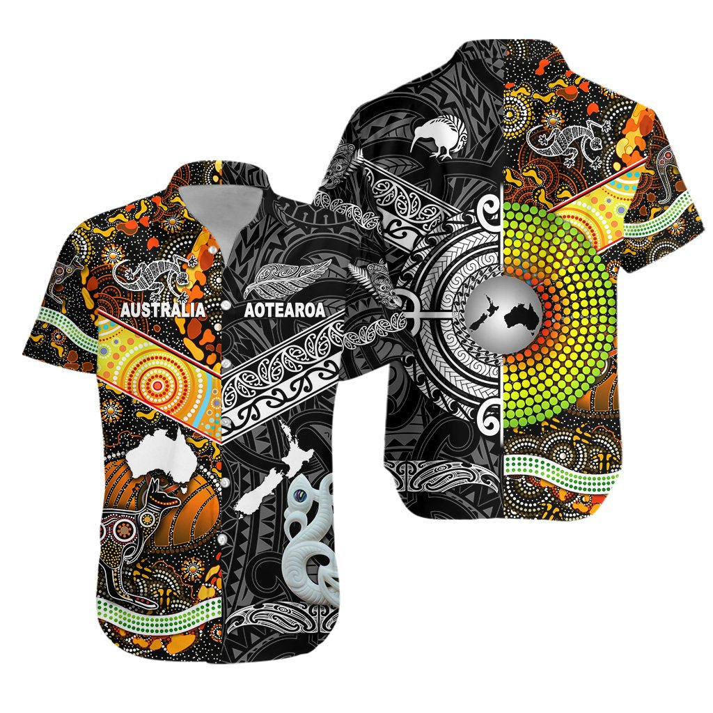 New Zealand Maori Aotearoa And Australia Aboriginal Hawaiian Shirt Together - Black LT8 Unisex Black - Polynesian Pride