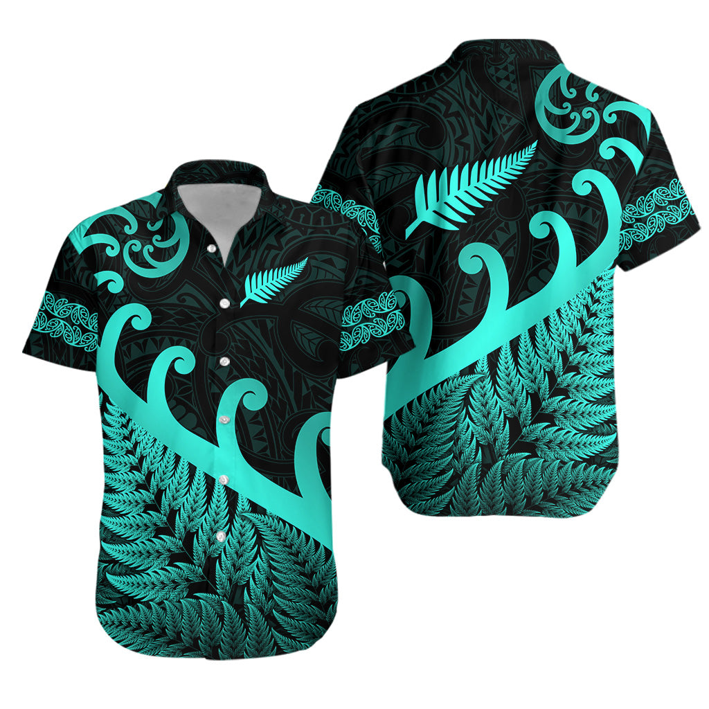 New Zealand Rugby Maori Hawaiian Shirt Silver Fern Koru Vibes - Turquoise LT8 - Polynesian Pride