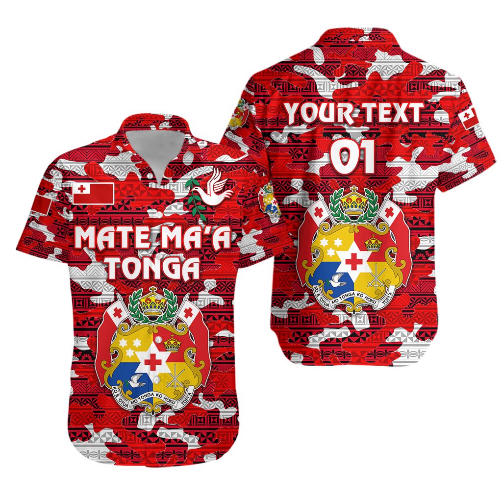 (Custom Personalised) Kolisi Tonga Hawaiian Shirt Mate Ma'a Tonga Camouflage Vibes Coat Of Arms, Custom Text and Number Unisex Red - Polynesian Pride