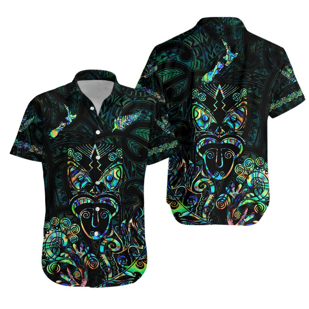 Maori Aotearoa Rugby Haka Hawaiian Shirt New Zealand Silver Fern - Paua Shell Unisex Green - Polynesian Pride