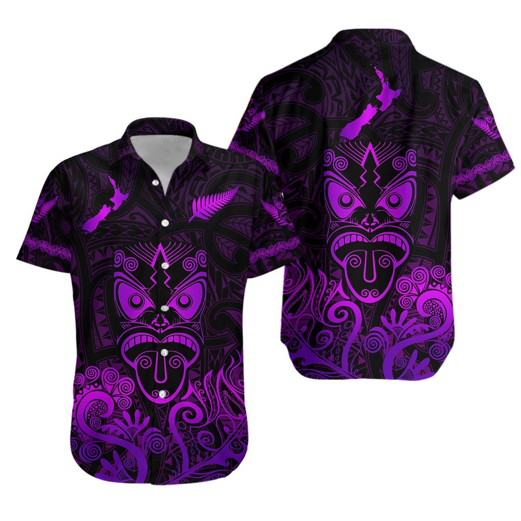 Maori Aotearoa Rugby Haka Hawaiian Shirt New Zealand Silver Fern - Purple Unisex Purple - Polynesian Pride