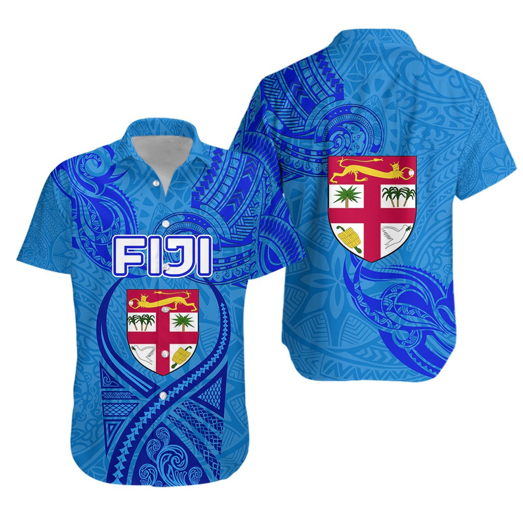 Blue Hawaiian Shirt Fiji Rugby Polynesian Waves Style Unisex Blue - Polynesian Pride